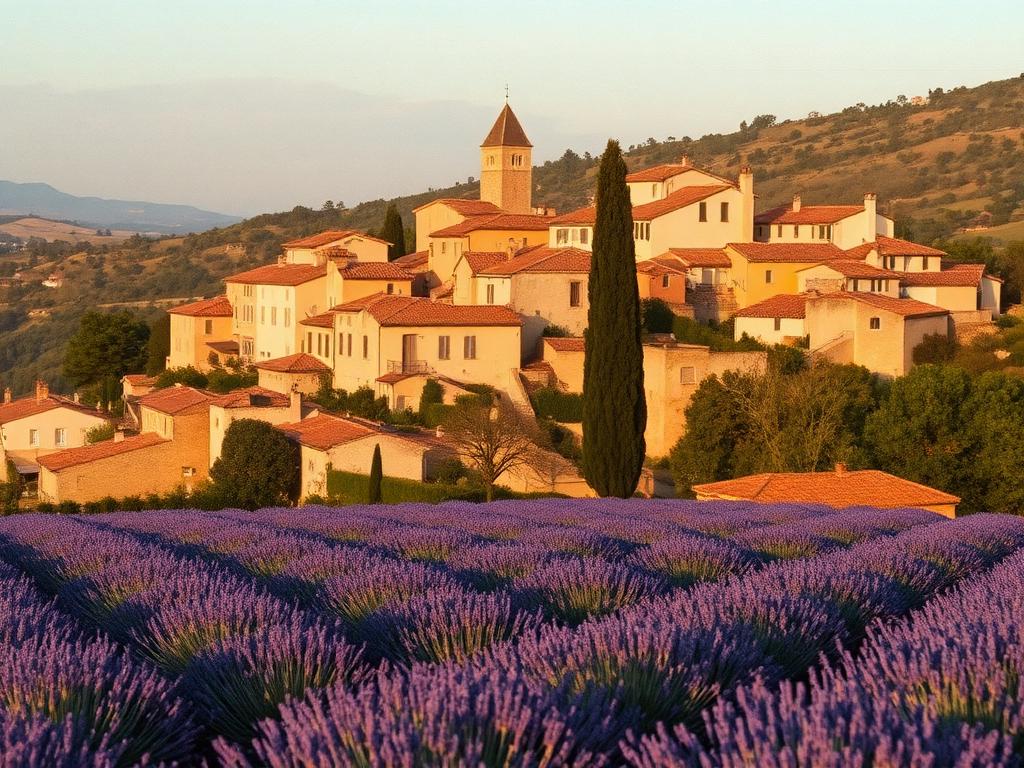 Village perché du Luberon et champ de lavande, Vaucluse